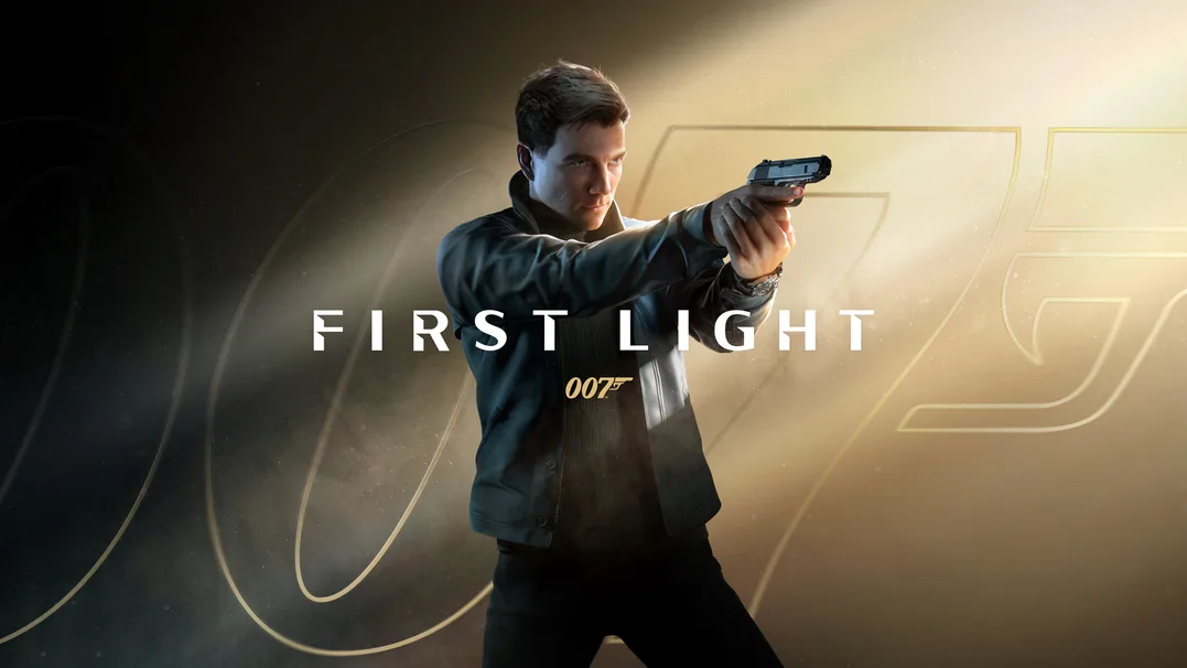 Promotional art for 007 First Light, featuring a young James Bond aiming a pistol.