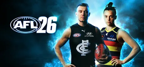 A promotional image for AFL 26, featuring a male and female Football player.