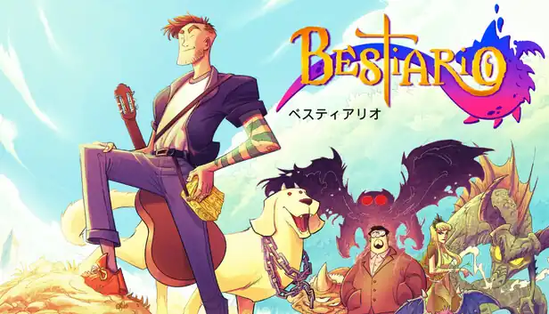 A colorful promotional image for Bestiario featuring several characters and fantastical creatures.
