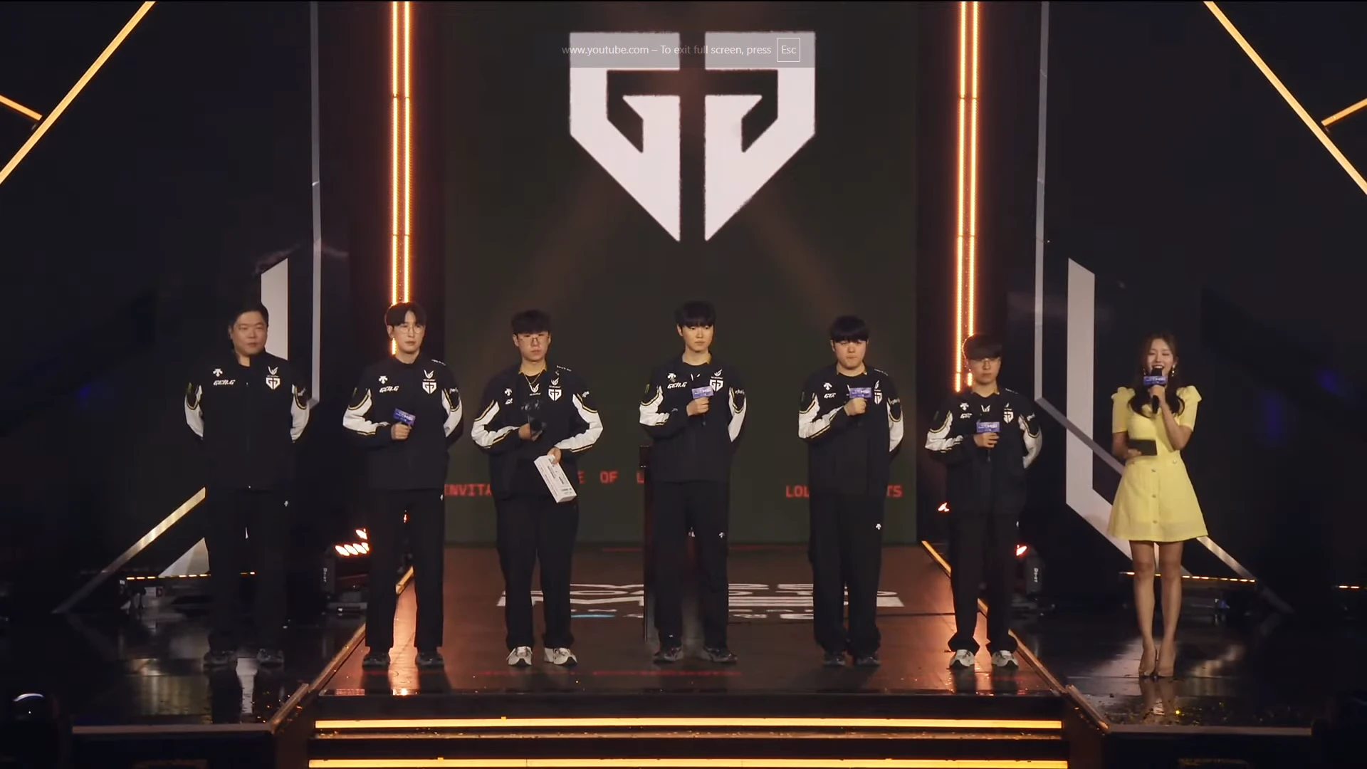 Members of Generation Gaming (Gen.G) being interviewed after winning against Hanhwa Life Esports (HLE) in the LCK 2025 Road to MSI Playoff Showdown.